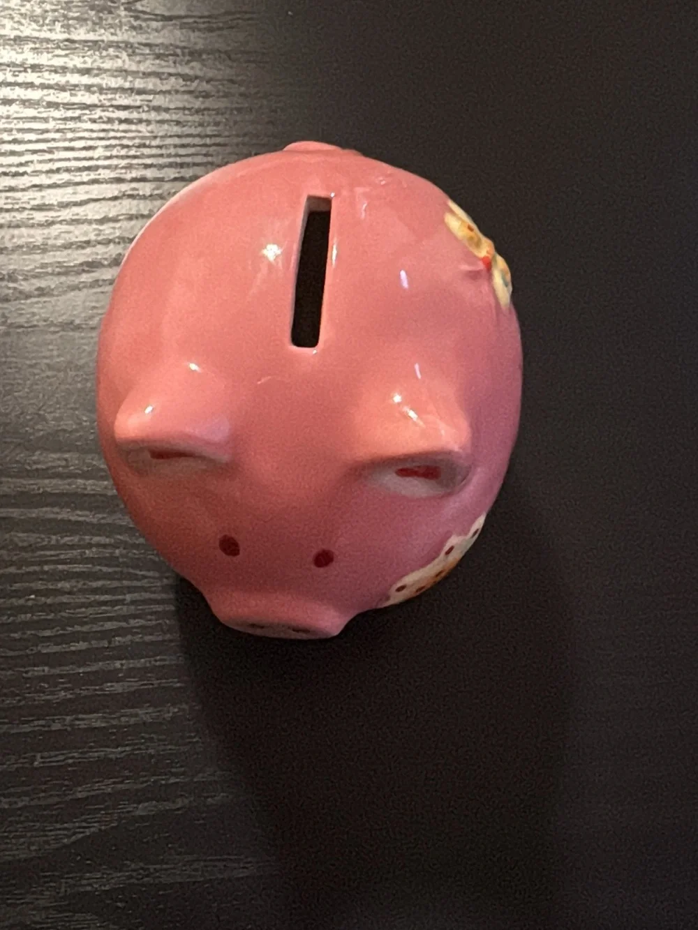 Pink Ceramic Piggy Bank “Dream Big” Butterfly Floral Hand Painted Coin Bank